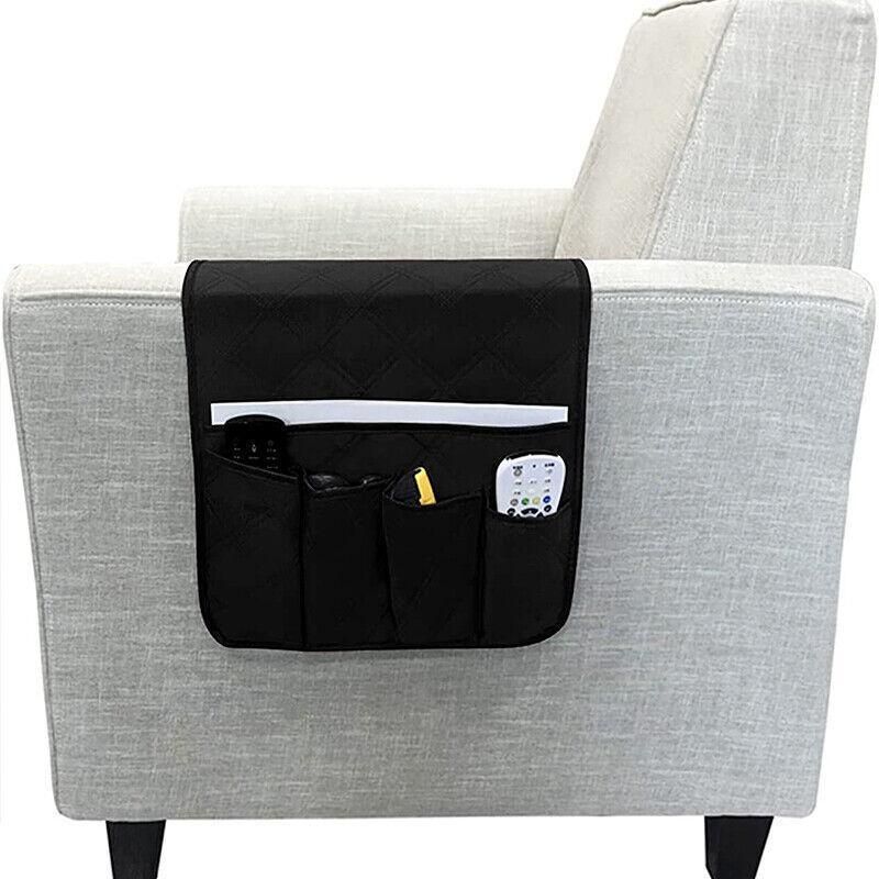 5 Pockets Couch Organizer Remote Storage Holder Sofa Chair Arm Control Rest Bag - Grey