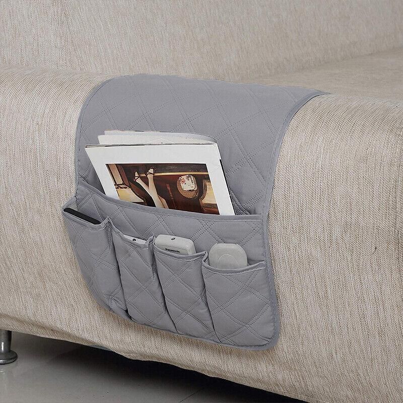 5 Pockets Couch Organizer Remote Storage Holder Sofa Chair Arm Control Rest Bag - Grey