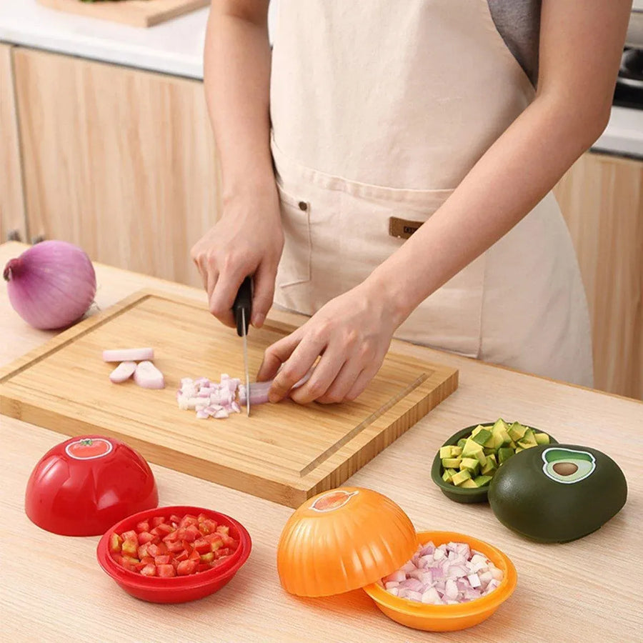 3X Plastic Fruit Vegetable Storage Container Avocado Tomato Lemon Onion Box and Lid