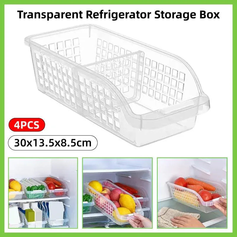 4pcs Refrigerator Storage Box Transparent Plastic Household Organizer Kitchen
