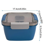 1-Piece Blue Two-Tier Lunch Box with Tray, Dressing Container and Fork