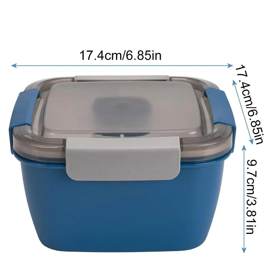 1-Piece Blue Two-Tier Lunch Box with Tray, Dressing Container and Fork