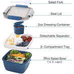 1-Piece Blue Two-Tier Lunch Box with Tray, Dressing Container and Fork