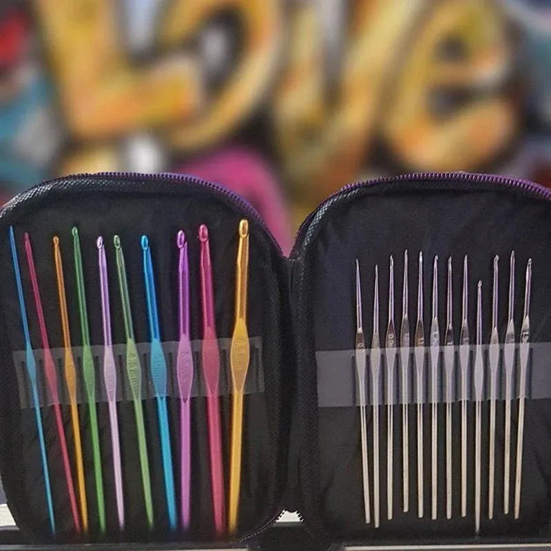 22PCS Crochet Hook Set Aluminium Knitting Needles with Case for DIY Yarn Craft