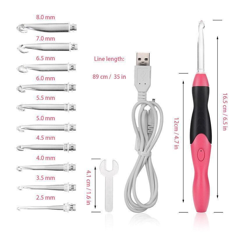 11 In 1 Led Light Up Crochet Hooks Set - Pink