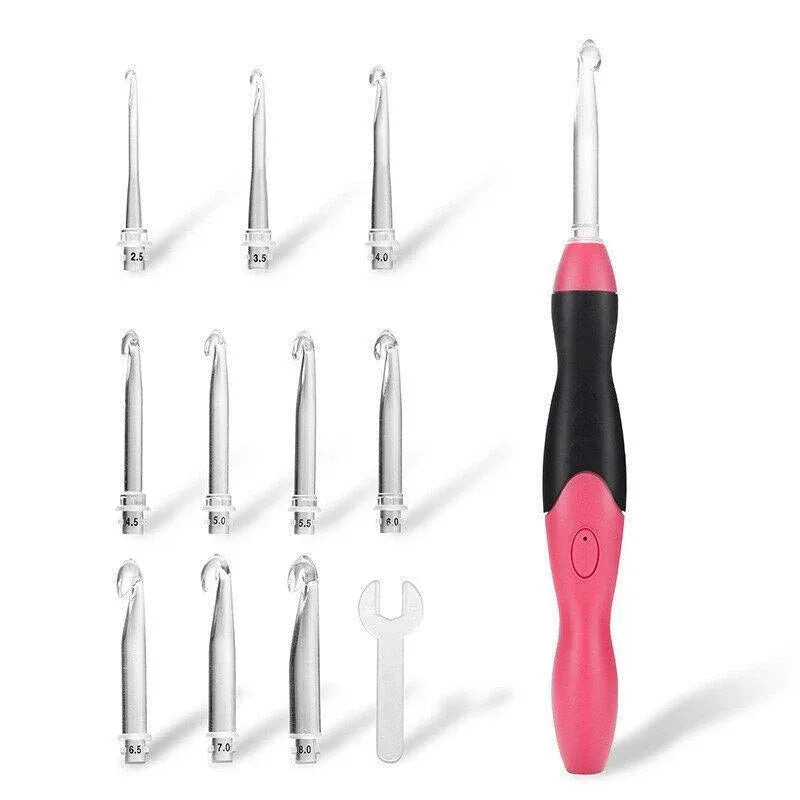 11 In 1 Led Light Up Crochet Hooks Set - Pink
