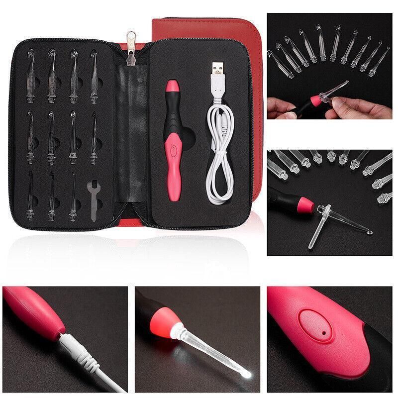 11 In 1 Led Light Up Crochet Hooks Set - Pink