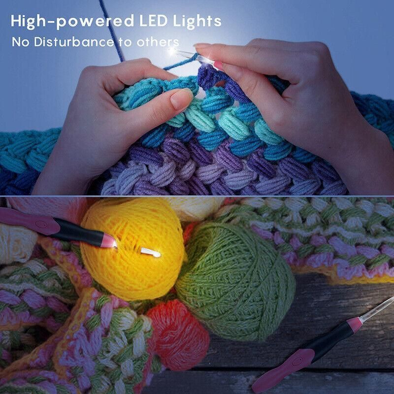 11 In 1 Led Light Up Crochet Hooks Set - Red