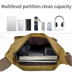 Multi Layer Canvas Crossbody Bag Casual Shoulder Bag for Travel Messenger Bag - Coffee