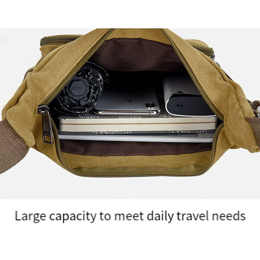 Multi Layer Canvas Crossbody Bag Casual Shoulder Bag for Travel Messenger Bag - Coffee
