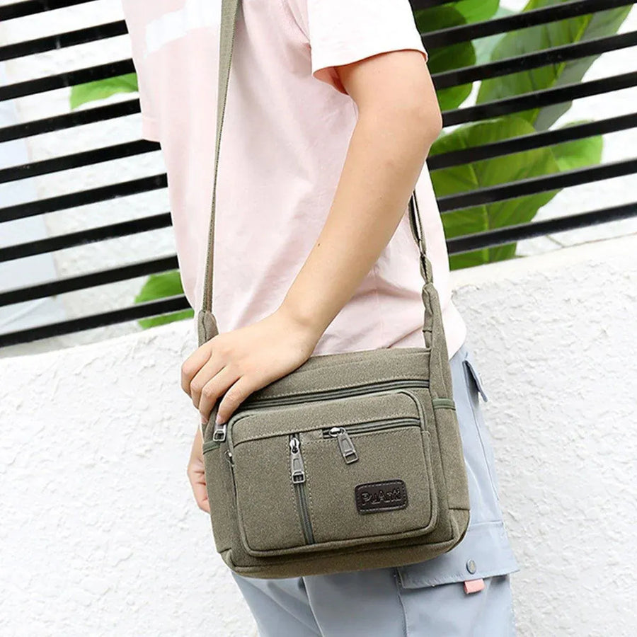 Multi Layer Canvas Crossbody Bag Casual Shoulder Bag for Travel Messenger Bag - Coffee