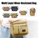 Multi Layer Canvas Crossbody Bag Casual Shoulder Bag for Travel Messenger Bag - Khaki