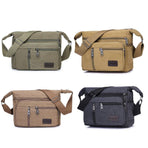 Multi Layer Canvas Crossbody Bag Casual Shoulder Bag for Travel Messenger Bag - Khaki