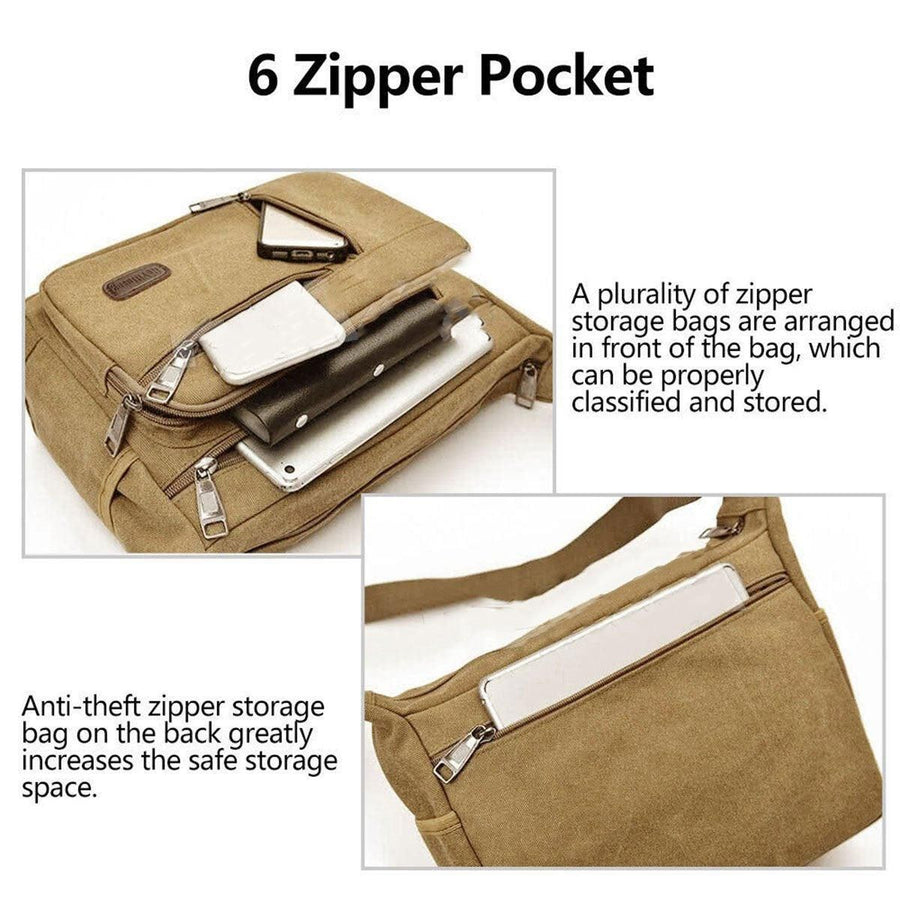 Multi Layer Canvas Crossbody Bag Casual Shoulder Bag for Travel Messenger Bag - Khaki