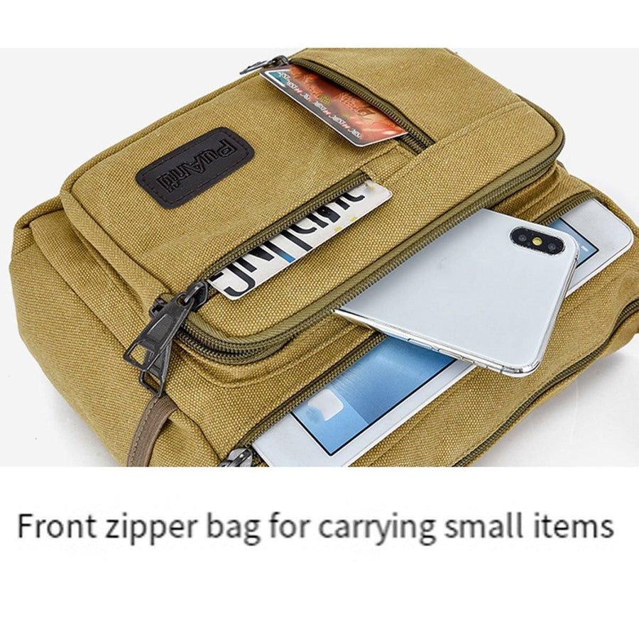 Multi Layer Canvas Crossbody Bag Casual Shoulder Bag for Travel Messenger Bag - Khaki