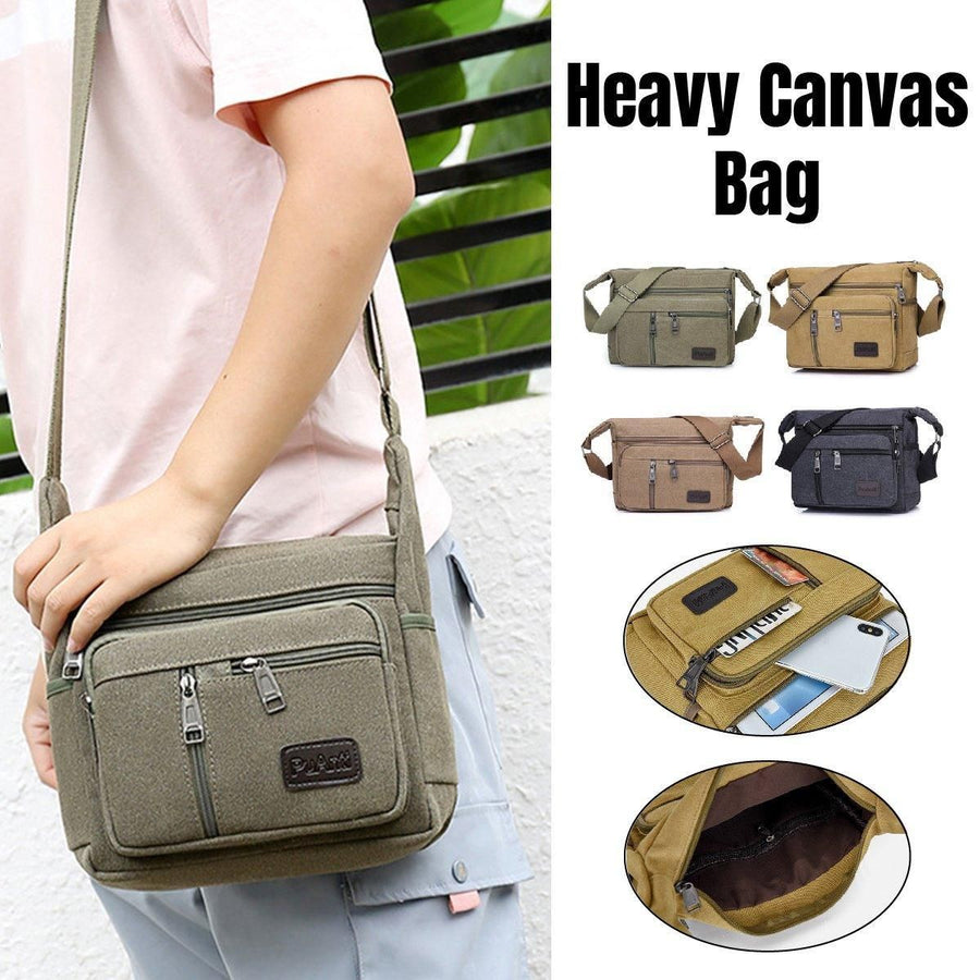 Multi Layer Canvas Crossbody Bag Casual Shoulder Bag for Travel Messenger Bag - Khaki