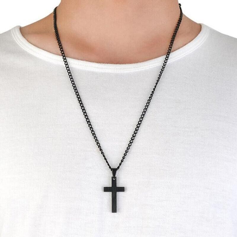 Stainless Steel Cross Pendant Men Women Chain Necklace Religious Jewelry Au