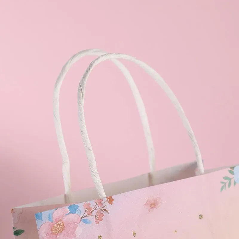 30pcs Pink Romantic Flower Tote Bag Cowhide Paper Elegant Design Gift Bag - Crown