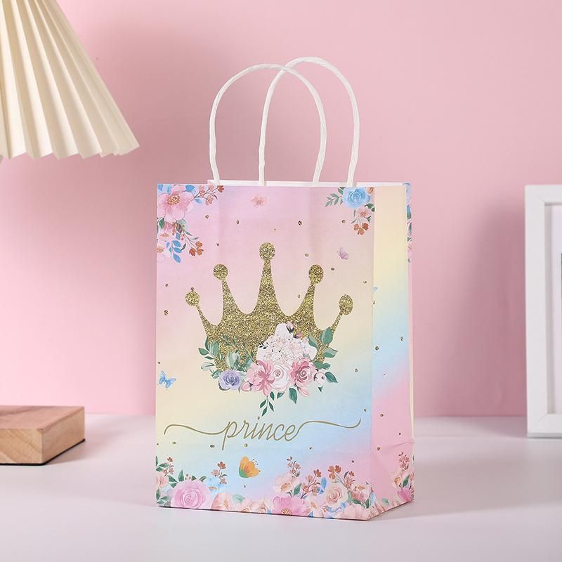 30pcs Pink Romantic Flower Tote Bag Cowhide Paper Elegant Design Gift Bag - Crown