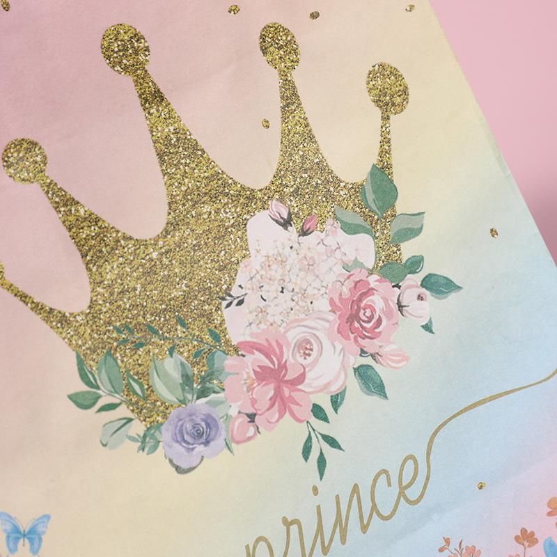 30pcs Pink Romantic Flower Tote Bag Cowhide Paper Elegant Design Gift Bag - Crown