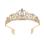 Princess Rhinestone Queen Hair Tiara Headband Hair Accessories Crystal Crown - Gold-White