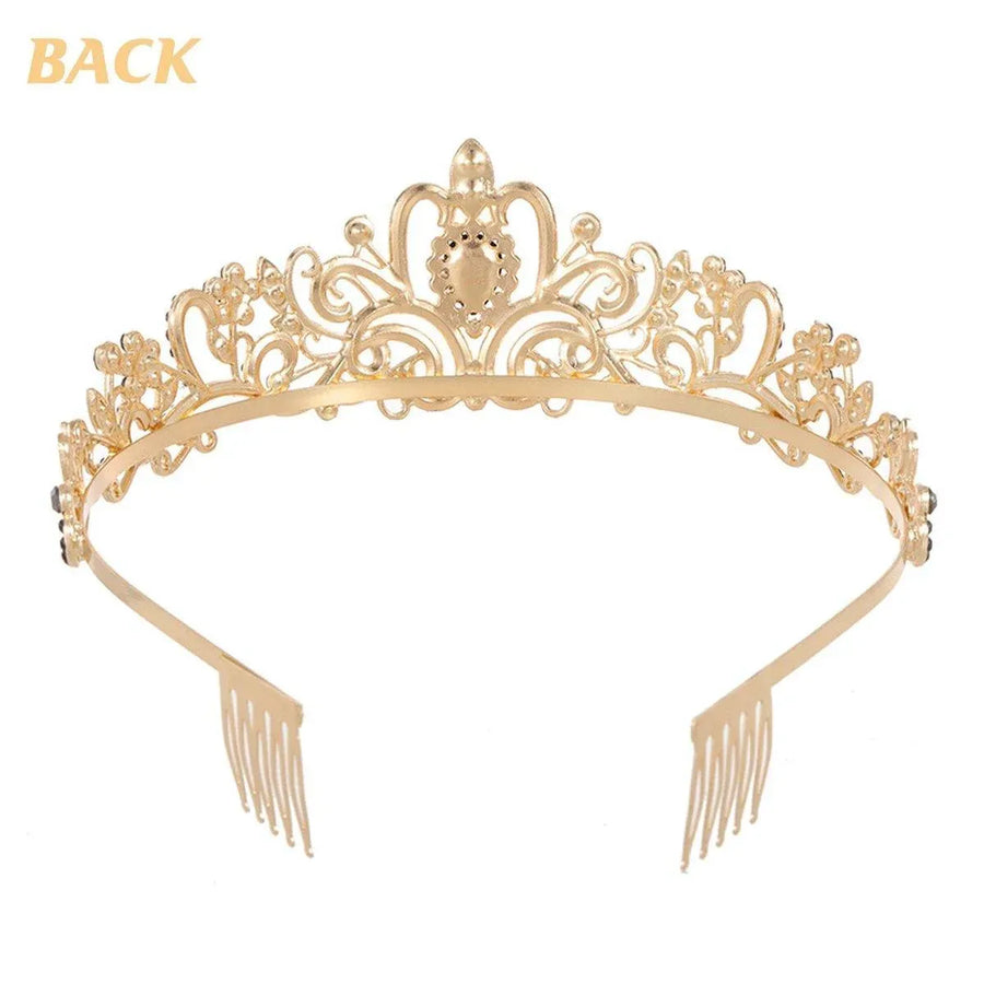 Princess Rhinestone Queen Hair Tiara Headband Hair Accessories Crystal Crown - Gold-White