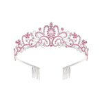 Princess Rhinestone Queen Hair Tiara Headband Hair Accessories Crystal Crown - Silver-Pink