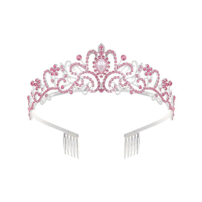 Princess Rhinestone Queen Hair Tiara Headband Hair Accessories Crystal Crown - Silver-Pink