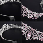 Princess Rhinestone Queen Hair Tiara Headband Hair Accessories Crystal Crown - Silver-Pink