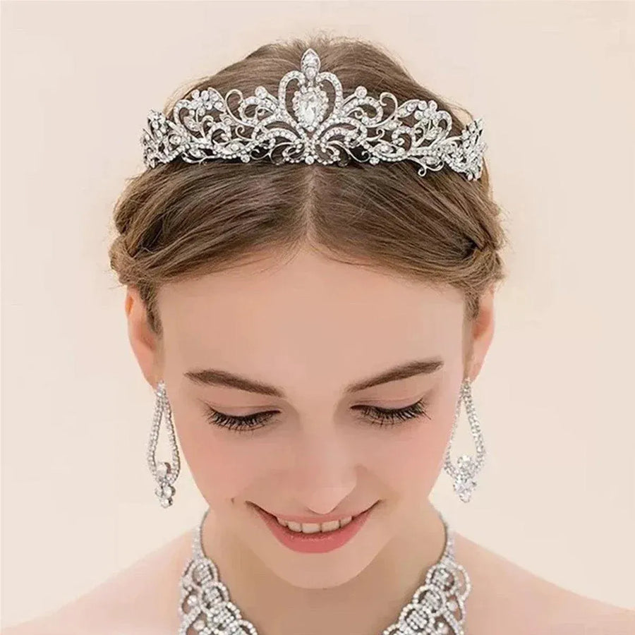 Princess Rhinestone Queen Hair Tiara Headband Hair Accessories Crystal Crown - Silver-Pink