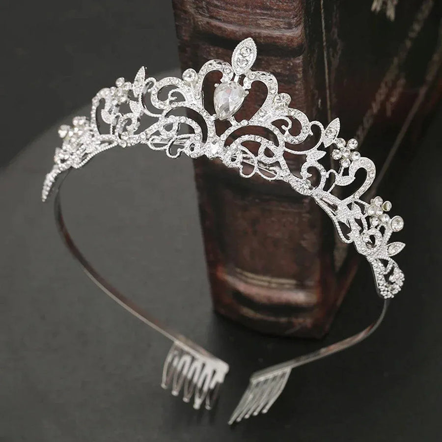 Princess Rhinestone Queen Hair Tiara Headband Hair Accessories Crystal Crown - Silver-Pink