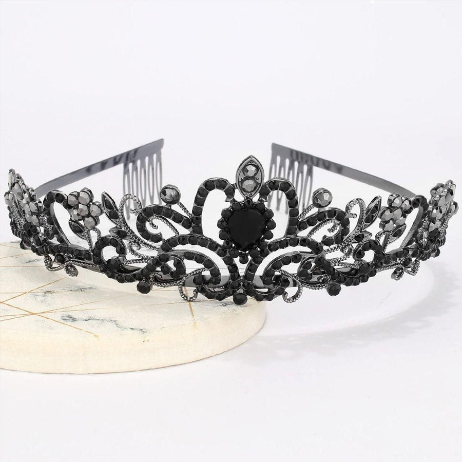 Princess Rhinestone Queen Hair Tiara Headband Hair Accessories Crystal Crown - Silver-Pink