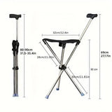 Stainless Steel Walking Stick with Seat Folding Cane Chair for Travel and Outdoor Use - Side View