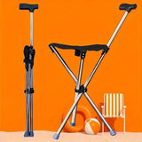 Stainless Steel Walking Stick with Seat Folding Cane Chair for Travel and Outdoor Use - Extra Image