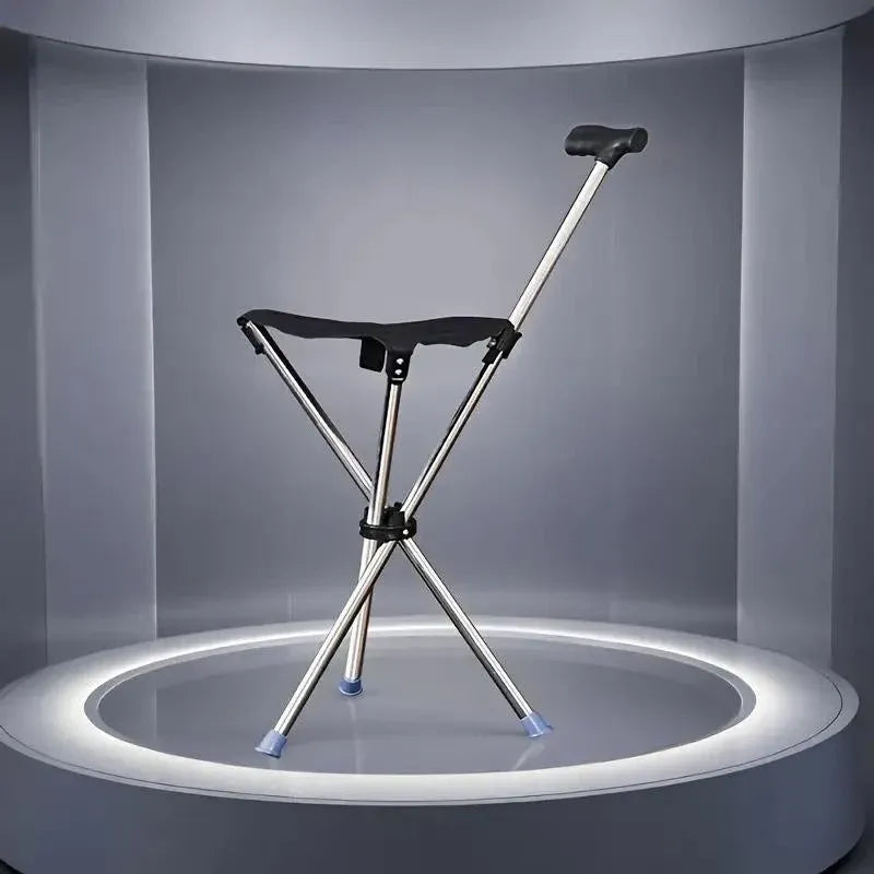 Stainless Steel Walking Stick with Seat Folding Cane Chair for Travel and Outdoor Use