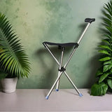 Stainless Steel Walking Stick with Seat Folding Cane Chair for Travel and Outdoor Use - Extra Image