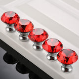 Door Knobs Handles Clear Crystal Diamond Glass Kitchen Cupboard Cabinet Pulls 40MM - Red-10PCS - Side View