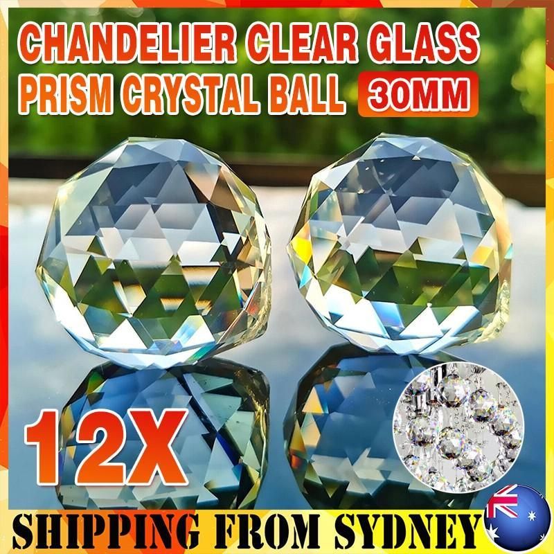 12Pcs 30mm Suncatcher Chandelier Clear Glass Prism Crystal Ball Pendant Set
