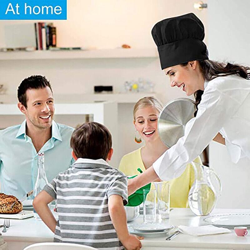 Adjustable Chef Cap with Elastic Band for Kitchen Cooking Baking Catering Use - Black Flatware