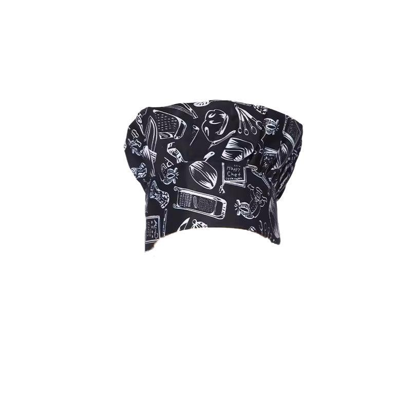 Adjustable Chef Cap with Elastic Band for Kitchen Cooking Baking Catering Use - Black Flatware