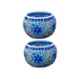2Pcs European Style Colourful Mosaic Glass Candle Holder Cup Tabletop Decor - Blue