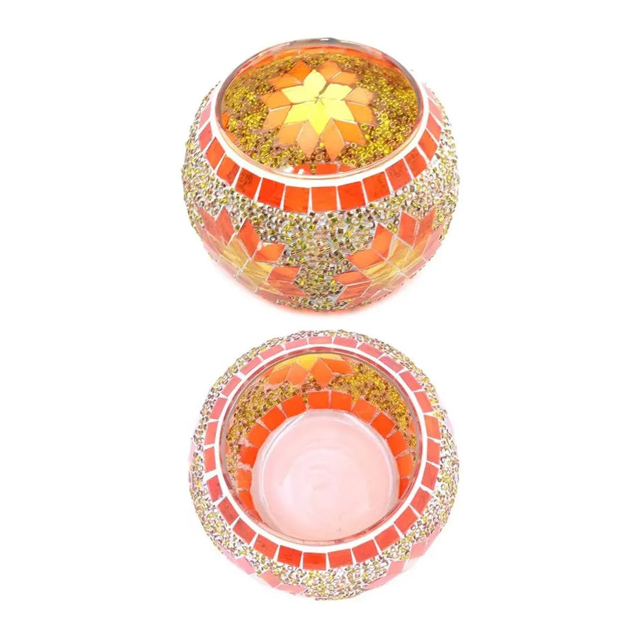 2Pcs European Style Colourful Mosaic Glass Candle Holder Cup Tabletop Decor - Blue