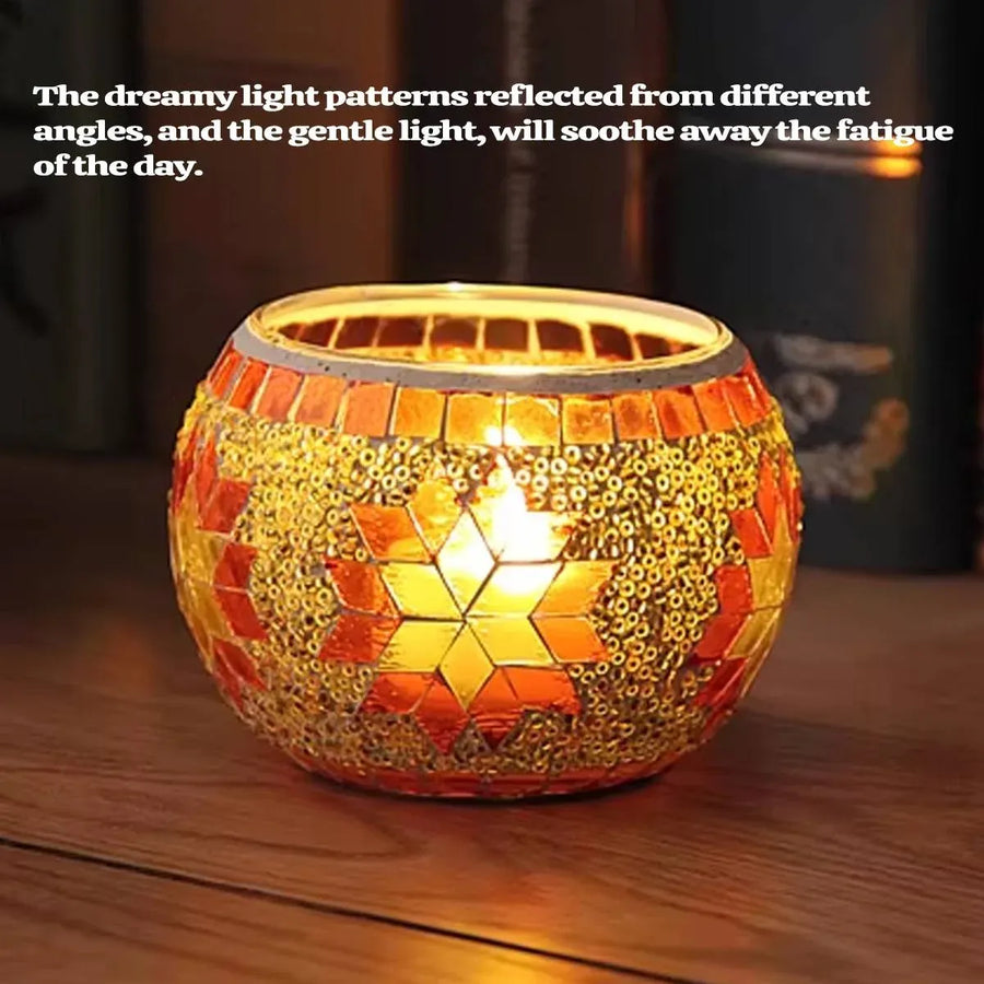 2Pcs European Style Colourful Mosaic Glass Candle Holder Cup Tabletop Decor - Blue