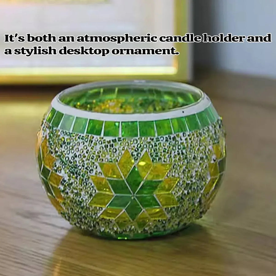 2Pcs European Style Colourful Mosaic Glass Candle Holder Cup Tabletop Decor - Blue