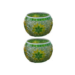 2Pcs European Style Colourful Mosaic Glass Candle Holder Cup Tabletop Decor - Green