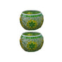 2Pcs European Style Colourful Mosaic Glass Candle Holder Cup Tabletop Decor - Green
