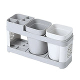 Shelf Cup Set Toothbrush Holder Plastic Stand Storage Racks Toothpaste Bathroom - Front View