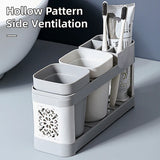 Shelf Cup Set Toothbrush Holder Plastic Stand Storage Racks Toothpaste Bathroom - Top-Down View