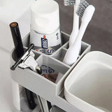 Shelf Cup Set Toothbrush Holder Plastic Stand Storage Racks Toothpaste Bathroom - Close-Up Angle