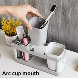 Shelf Cup Set Toothbrush Holder Plastic Stand Storage Racks Toothpaste Bathroom - Low Angle